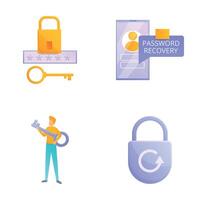 Recover password icons set cartoon . Recovery of password for account vector