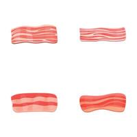 Sliced bacon icons set cartoon . Four strip of fried crispy bacon vector