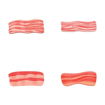 Sliced bacon icons set cartoon . Four strip of fried crispy bacon