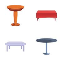 Different table icons set cartoon . Table of various shape and material vector