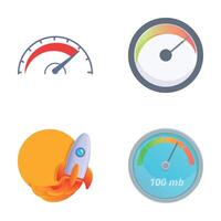 Gauge meter icons set cartoon . Different type of speedometer vector