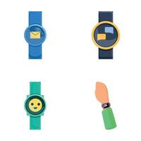 Sensor watch icons set cartoon . Smart watch with digital display vector
