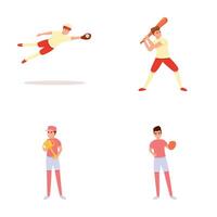Baseball game icons set cartoon . Various action of baseball player vector