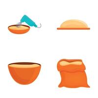 Making bread icons set cartoon . Kneading and rolling out dough process vector