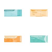 Air ticket icons set cartoon . Boarding pass for traveling by plane vector