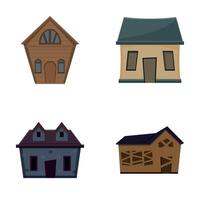 Decaying house icons set cartoon . Various dwelling in bad condition vector