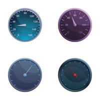 Automobile speedometer icons set cartoon . Different style of speedometer vector