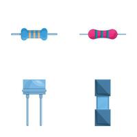 Resistor icons set cartoon . Various resistor and transistor vector