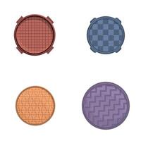 Manhole icons set cartoon . Road hatch of different shape and color vector