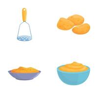 Making potato icons set cartoon . Process of making mashed potato vector