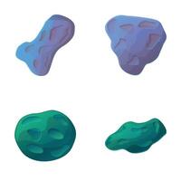 Space asteroid icons set cartoon . Space meteor, comet or asteroid vector