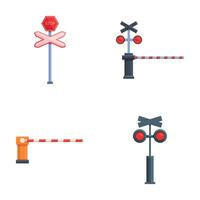 Train barrier icons set cartoon . Open and closed railway barrier vector