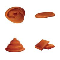 Chocolate icons set cartoon . Chocolate bar piece and choco paste vector