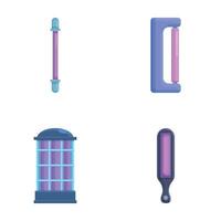 Various lamp icons set cartoon . Luminous lamp with ultraviolet ray vector