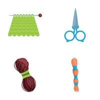 Knitting thread icons set cartoon . Various colorful yarn and scissors vector