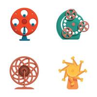 Perpetual machine icons set cartoon . Different perpetual motion machine vector
