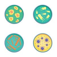 Various microorganism icons set cartoon . Bacteria virus and protozoa vector
