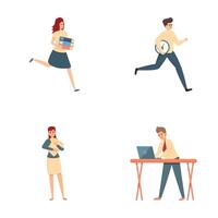 Urgent task icons set cartoon . Hurrying and running office worker vector