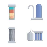 Filter icons set cartoon . Drinking water purification and filtration vector
