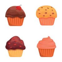 Delicious cupcake icons set cartoon . Muffin various flavor and color vector
