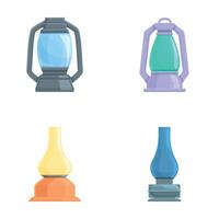 Kerosene lamp icons set cartoon . Various retro kerosene lamp vector