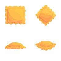 Various ravioli icons set cartoon . Ravioli of different shape vector