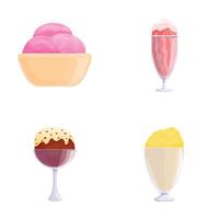 Gelato icons set cartoon . Ice cream in various flavor and topping vector