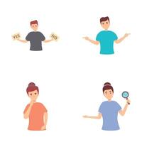 Confusion icons set cartoon . People character does not know what to do vector