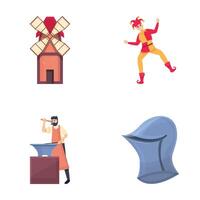 Medieval character icons set cartoon . Middle ages attribute vector