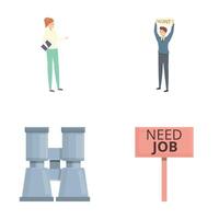 Dismissal icons set cartoon . Upset guy and girl fired vector