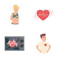 Heart problem icons set cartoon . Heartbeat rate at monitor and display vector