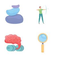 Emotion harmony icons set cartoon . Man control mind and emotion vector