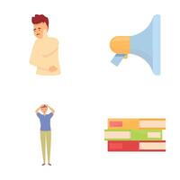 Scared people icons set cartoon . Anxious and afraid people vector