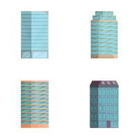 City building icons set cartoon . Building of different shape and height vector