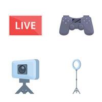 Live streaming icons set cartoon . Blogger online stream on social media vector