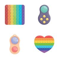 Popit toy icons set cartoon . Pop it of various shape and color vector