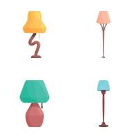 Torchere icons set cartoon . Floor and table torcher with bright lampshade vector