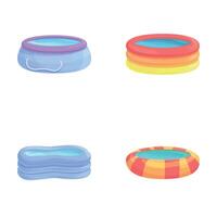 Swimming pool icons set cartoon . Inflatable pool of various shape vector