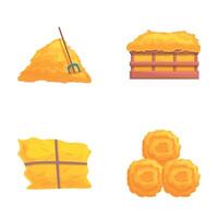 Hay stack icons set cartoon . Bale and stack of dry hay vector