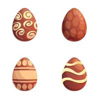 Chocolate egg icons set cartoon . Various decorated chocolate egg vector