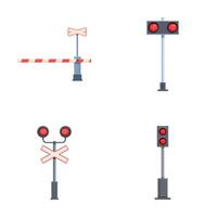 Train barrier icons set cartoon . Open and closed railway barrier vector