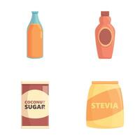 Natural sweetener icons set cartoon . Food substitute in various package vector