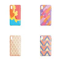 Smartphone case icons set cartoon . Phone case with decorative ornament vector