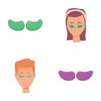 Moisturizing patches icons set cartoon . People with patches under eye vector