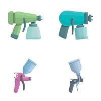 Paint sprayer icons set cartoon . Pistol pulverizer with nozzle vector