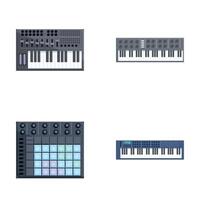 Synthesizer instrument icons set cartoon . Electromusical techno synth vector