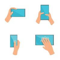 Finger touching icons set cartoon . Hand gesture on touch digital device vector