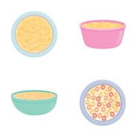 Cornflake icons set cartoon . Bowl of breakfast cereal and cornflake vector