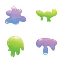 Liquid slime icons set cartoon . Colorful dripping slime stain vector