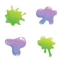 Cartoon slime icons set cartoon . Colorful dripping slime stain vector